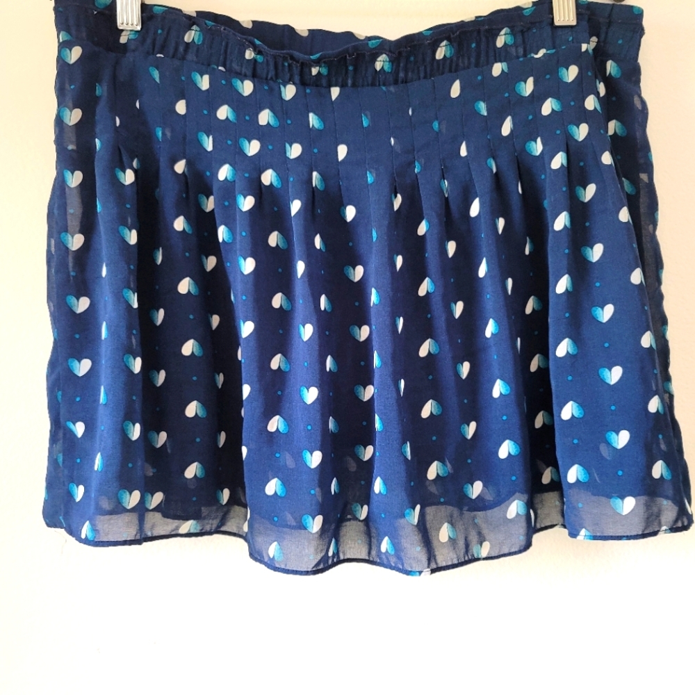American Eagle Mini Skirt w/Hearts Flowy Blue/Turquoise/White Medium Drawstring - Picture 2 of 2